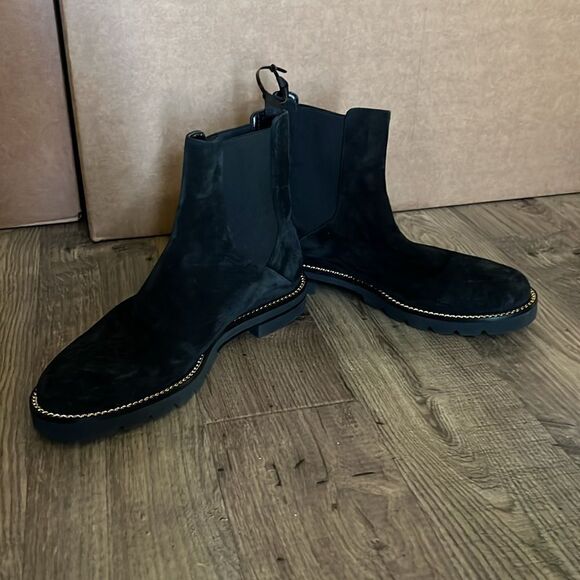 Stuart Weitzman Kolbie Gem Trim Pull-on Chelsea Boots 10B/ Black Suede $650 - Picture 5 of 5